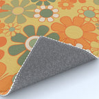 Retro 70s Floral Pattern in Mossy Sage Olive Green Orange Mustard Rug Gallery Image 4