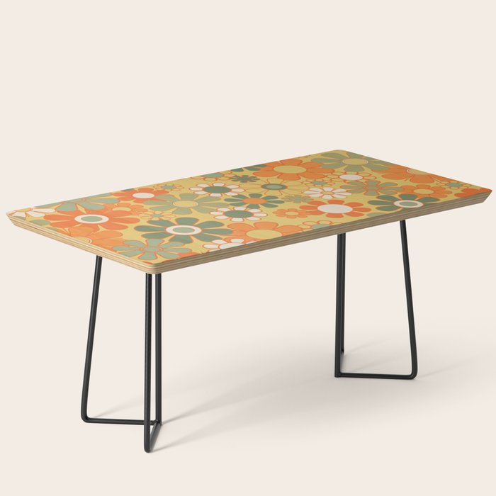 Retro 70s Floral Pattern in Mossy Sage Olive Green Orange Mustard Coffee Table Gallery Image 1
