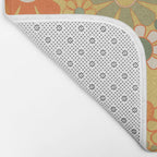 Retro 70s Floral Pattern in Mossy Sage Olive Green Orange Mustard Bath Mat Gallery Image 2