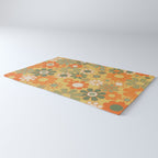 Retro 70s Floral Pattern in Mossy Sage Olive Green Orange Mustard Rug Gallery Image 3