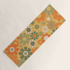 Retro 70s Floral Pattern in Mossy Sage Olive Green Orange Mustard Yoga Mat Gallery Image 1