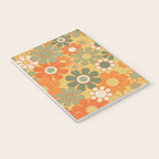 Retro 70s Floral Pattern in Mossy Sage Olive Green Orange Mustard Notebook Gallery Image 3