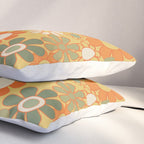 Retro 70s Floral Pattern in Mossy Sage Olive Green Orange Mustard Pillow Sham Gallery Image 3
