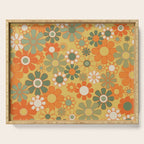 Retro 70s Floral Pattern in Mossy Sage Olive Green Orange Mustard Serving Tray Gallery Image 1