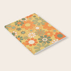 Retro 70s Floral Pattern in Mossy Sage Olive Green Orange Mustard Notebook Gallery Image 2