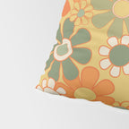 Retro 70s Floral Pattern in Mossy Sage Olive Green Orange Mustard Pillow Sham Gallery Image 4