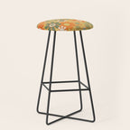 Retro 70s Floral Pattern in Mossy Sage Olive Green Orange Mustard Stool Gallery Image 1