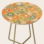 Retro 70s Floral Pattern in Mossy Sage Olive Green Orange Mustard Side Table Gallery Image 2