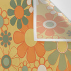Retro 70s Floral Pattern in Mossy Sage Olive Green Orange Mustard Wall Tapestry Gallery Image 3