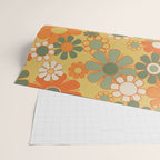 Retro 70s Floral Pattern in Mossy Sage Olive Green Orange Mustard Wrapping Paper Gallery Image 2