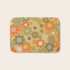 Retro 70s Floral Pattern in Mossy Sage Olive Green Orange Mustard Bath Mat Gallery Image 1