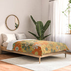 Retro 70s Floral Pattern in Mossy Sage Olive Green Orange Mustard Comforter Gallery Image 2