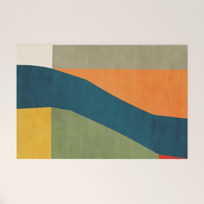 Modern Fall Abstract Artwork Green Orange Yellow Art Welcome Mat Gallery Image 1
