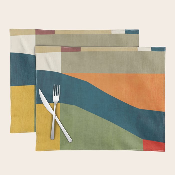 Modern Fall Abstract Artwork Green Orange Yellow Art Placemat Gallery Image 1