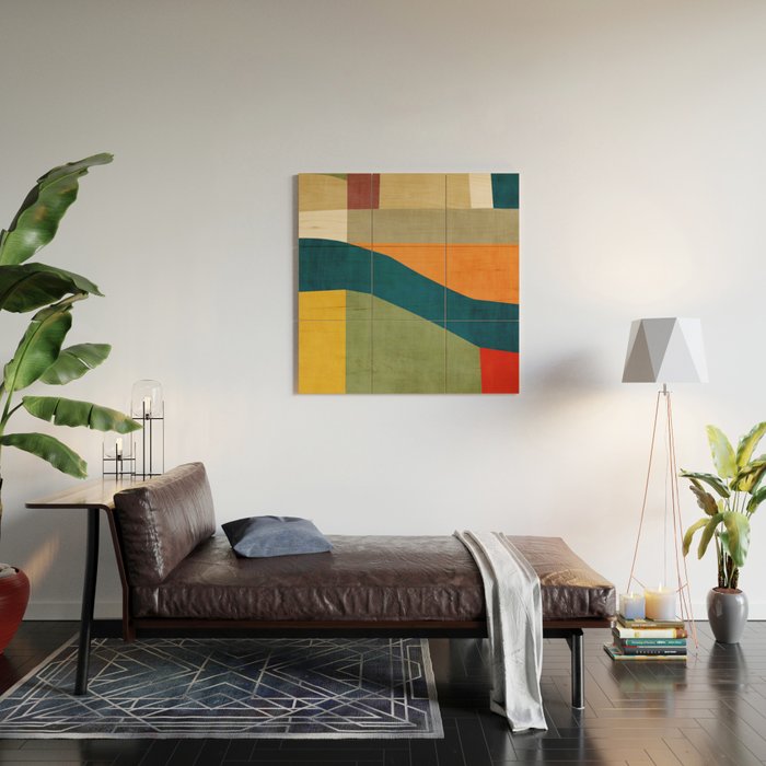 Modern Fall Abstract Artwork Green Orange Yellow Art Wood Wall Art Gallery Image 2