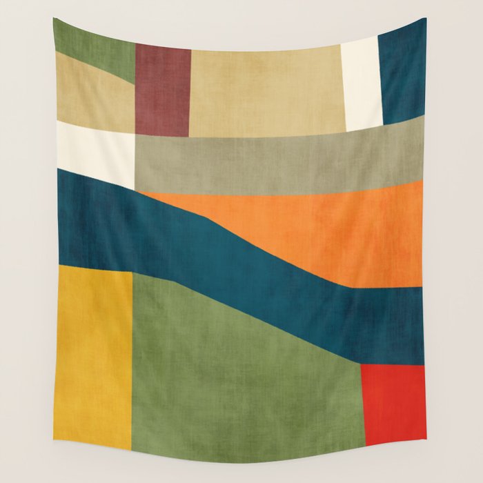 Modern Fall Abstract Artwork Green Orange Yellow Art Wall Tapestry Gallery Image 1