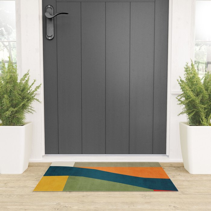 Modern Fall Abstract Artwork Green Orange Yellow Art Welcome Mat Gallery Image 3