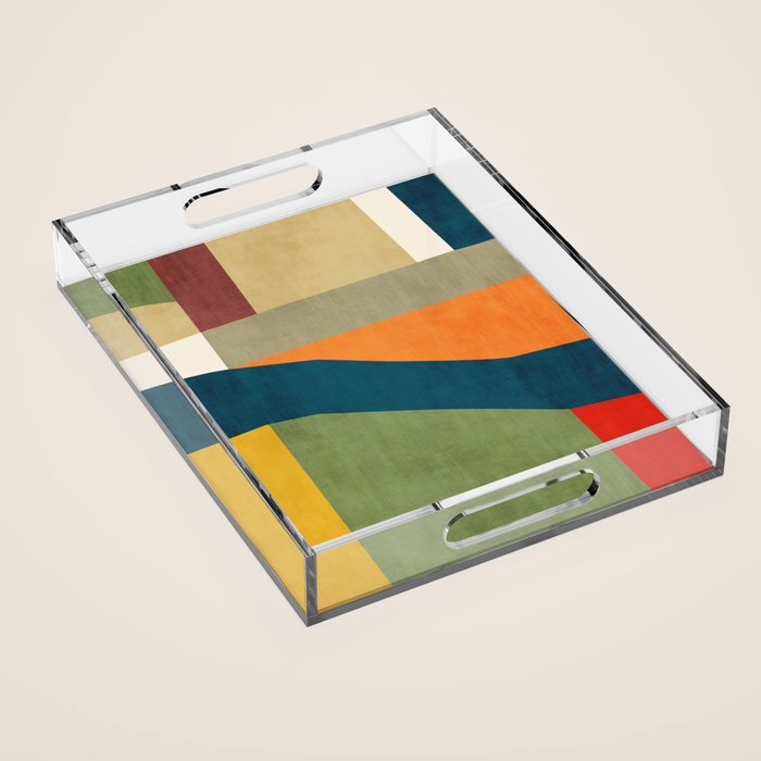 Modern Fall Abstract Artwork Green Orange Yellow Art Acrylic Tray Gallery Image 1