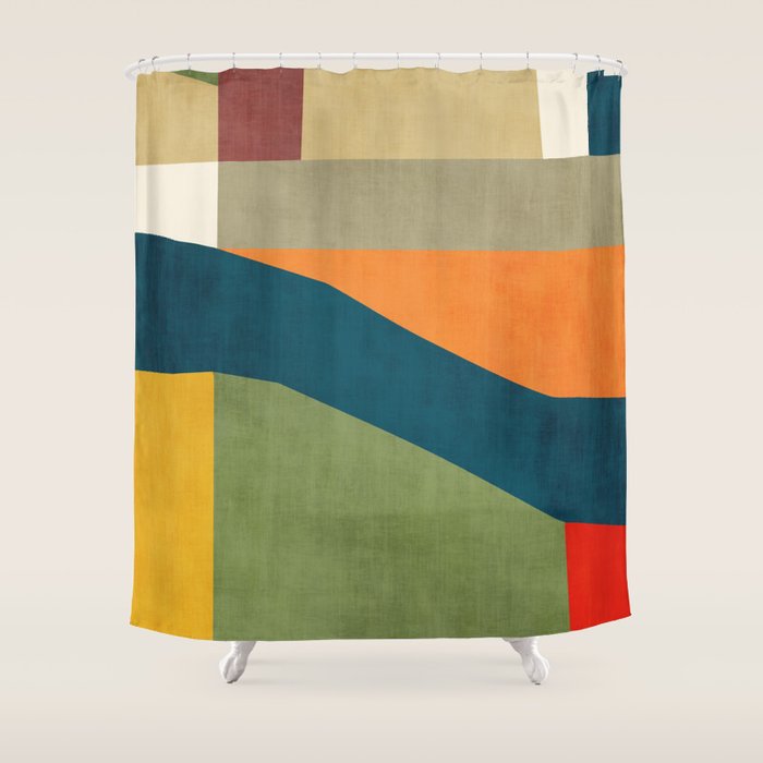 Modern Fall Abstract Artwork Green Orange Yellow Art Shower Curtain Gallery Image 1