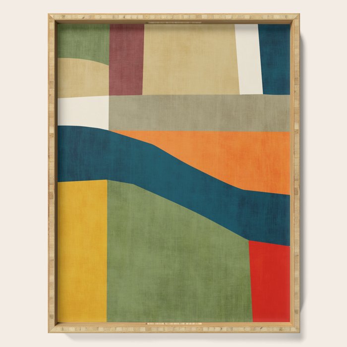 Modern Fall Abstract Artwork Green Orange Yellow Art Serving Tray Gallery Image 1