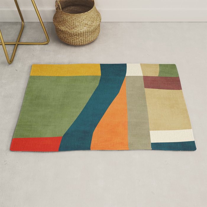 Modern Fall Abstract Artwork Green Orange Yellow Art Rug Gallery Image 1