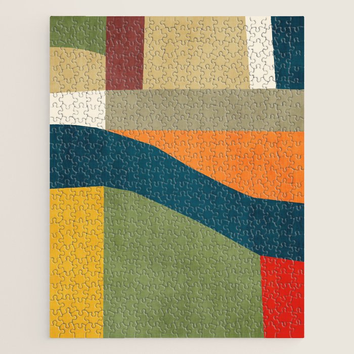 Modern Fall Abstract Artwork Green Orange Yellow Art Jigsaw Puzzle Gallery Image 1