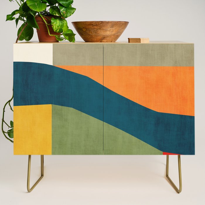 Modern Fall Abstract Artwork Green Orange Yellow Art Credenza Gallery Image 1