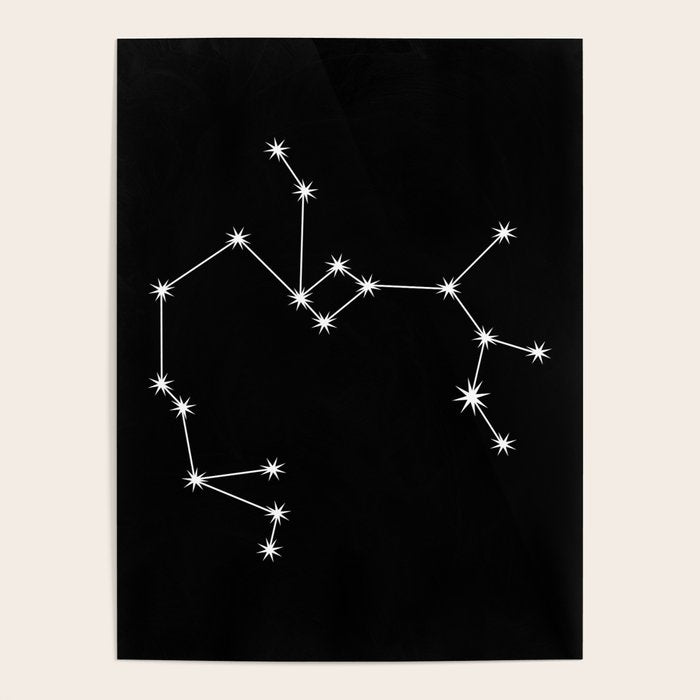 Sagittarius Zodiac Star Constellation Line Art Black Poster Gallery Image 1