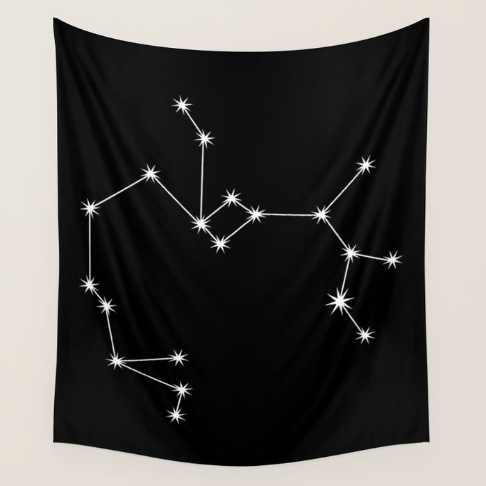 Sagittarius Zodiac Star Constellation Line Art Black Wall Tapestry Gallery Image 4