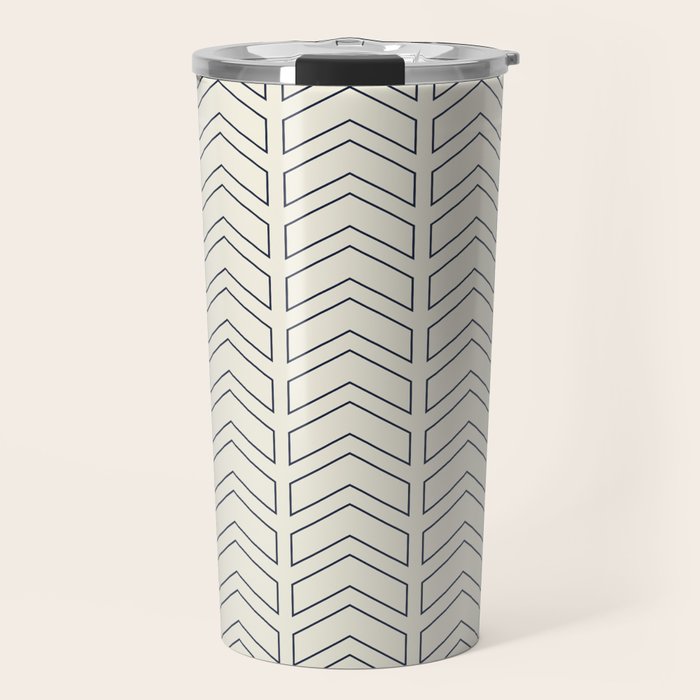 Navy Blue and White Chevron Geometric Pattern Travel Mug Gallery Image 1
