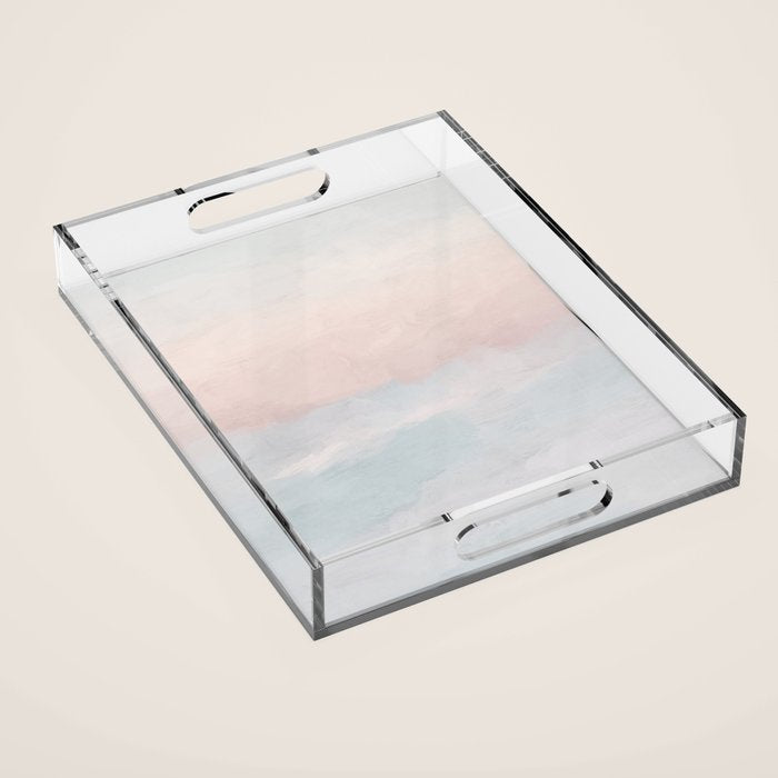Soothing Seas III - Soft Pink Blue Sunrise Horizon Ocean for Nursery Abstract Coastal Painting Art Acrylic Tray Gallery Image 1