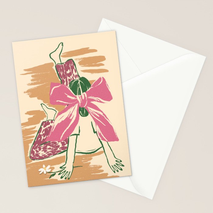 Girl With A Pink Bow Stationery Card Gallery Image 2