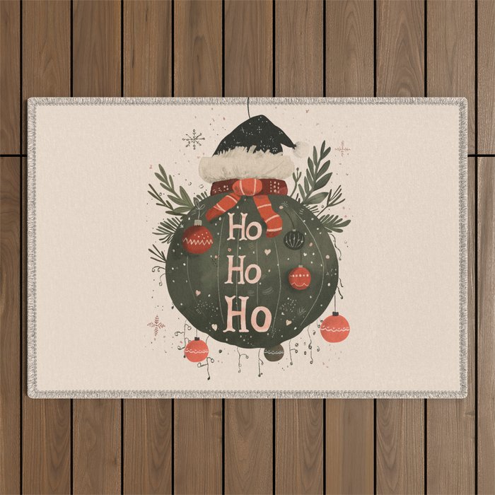 Festive Ho Ho Ho Bauble Outdoor Rug Gallery Image 1