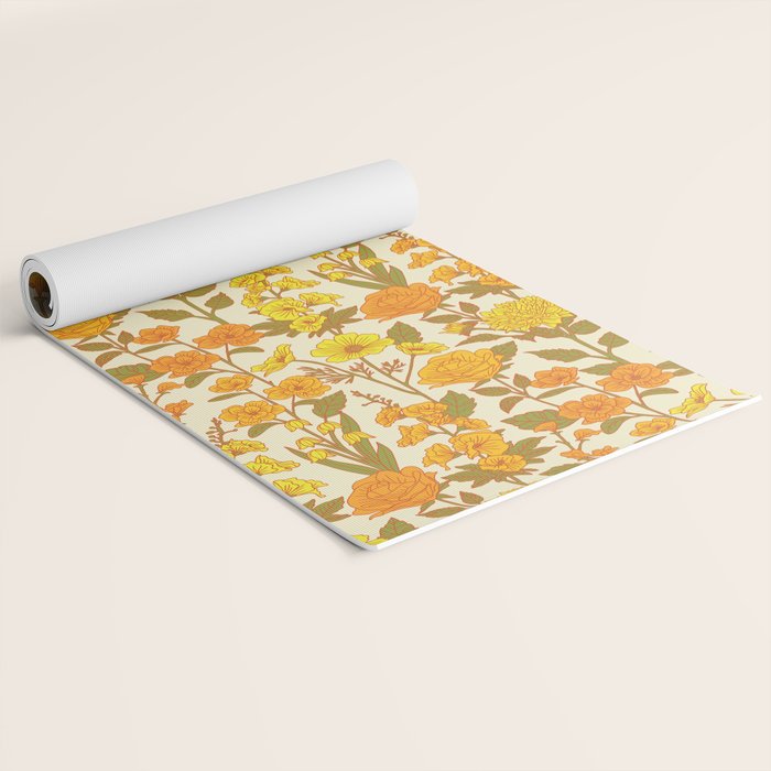 Yellow Vintage-Inspired 70s Floral Cottage Garden Yoga Mat Gallery Image 2