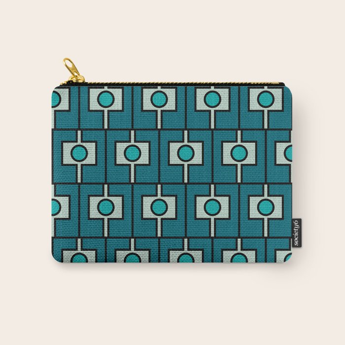 Mid Century Modern Rektangel Geometric Pattern in Teal Blue and Turquoise Carry All Pouch Gallery Image 1