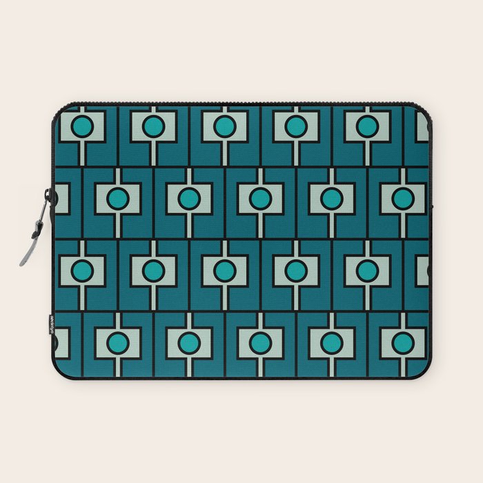 Mid Century Modern Rektangel Geometric Pattern in Teal Blue and Turquoise Laptop Sleeve Gallery Image 1
