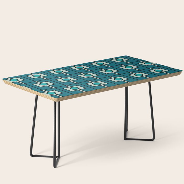 Mid Century Modern Rektangel Geometric Pattern in Teal Blue and Turquoise Coffee Table Gallery Image 1