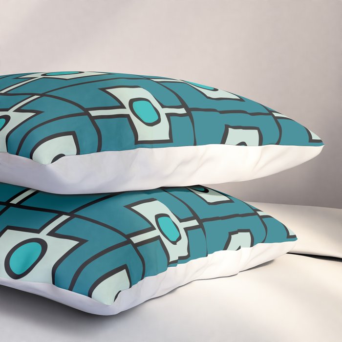 Mid Century Modern Rektangel Geometric Pattern in Teal Blue and Turquoise Pillow Sham Gallery Image 3
