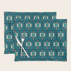 Mid Century Modern Rektangel Geometric Pattern in Teal Blue and Turquoise Placemat Gallery Image 1