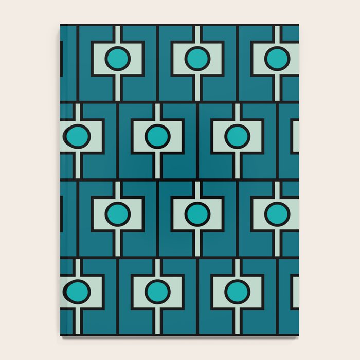 Mid Century Modern Rektangel Geometric Pattern in Teal Blue and Turquoise Notebook Gallery Image 4