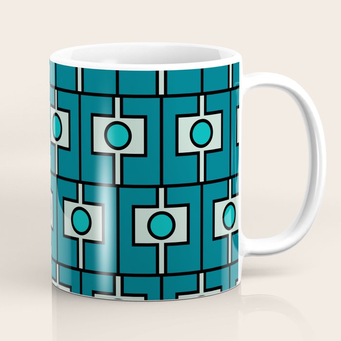 Mid Century Modern Rektangel Geometric Pattern in Teal Blue and Turquoise Coffee Mug Gallery Image 1