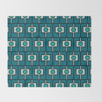 Mid Century Modern Rektangel Geometric Pattern in Teal Blue and Turquoise Throw Blanket Gallery Image 2