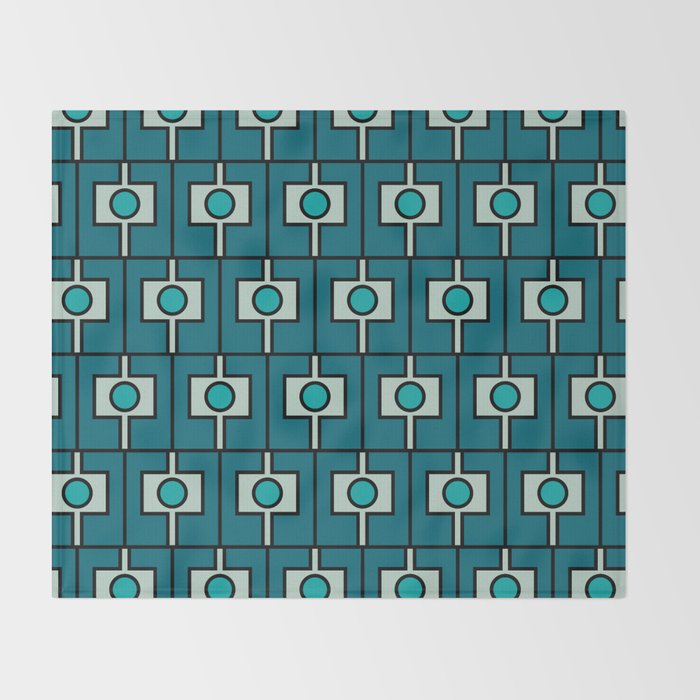 Mid Century Modern Rektangel Geometric Pattern in Teal Blue and Turquoise Throw Blanket Gallery Image 2