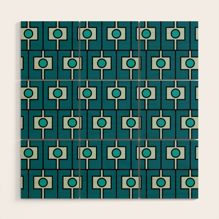 Mid Century Modern Rektangel Geometric Pattern in Teal Blue and Turquoise Wood Wall Art Gallery Image 1