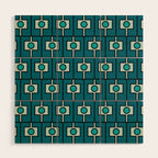 Mid Century Modern Rektangel Geometric Pattern in Teal Blue and Turquoise Wood Wall Art Gallery Image 1