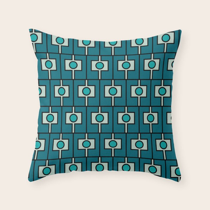 Mid Century Modern Rektangel Geometric Pattern in Teal Blue and Turquoise Throw Pillow Gallery Image 6