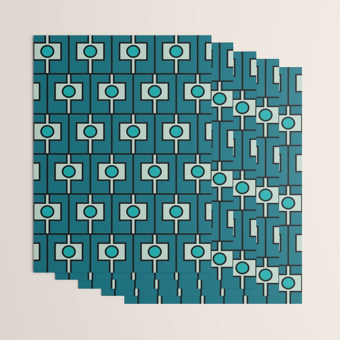 Mid Century Modern Rektangel Geometric Pattern in Teal Blue and Turquoise Wrapping Paper Gallery Image 3
