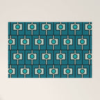 Mid Century Modern Rektangel Geometric Pattern in Teal Blue and Turquoise Welcome Mat Gallery Image 1
