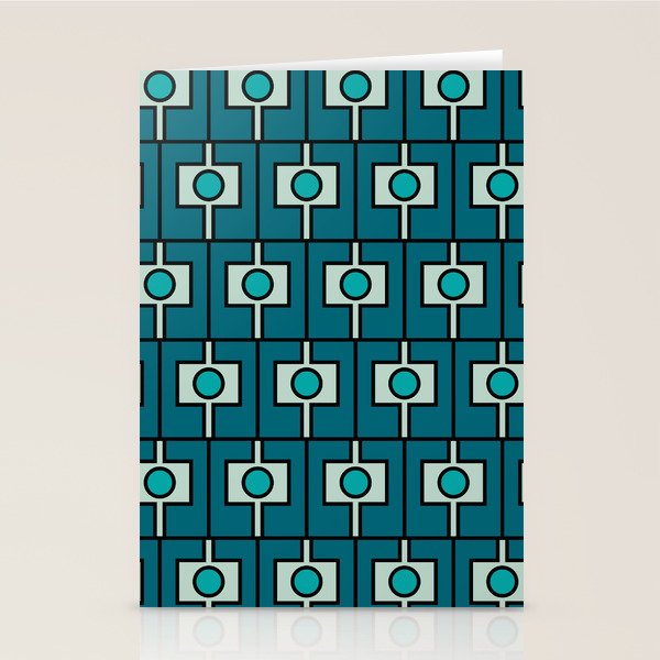 Mid Century Modern Rektangel Geometric Pattern in Teal Blue and Turquoise Stationery Card Gallery Image 2