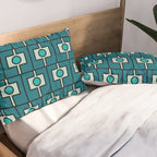 Mid Century Modern Rektangel Geometric Pattern in Teal Blue and Turquoise Pillow Sham Gallery Image 2